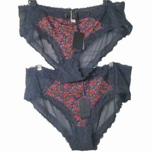 City Chic NWT Black Floral Mesh & Lace Panties Folk Dance Shorty Plus Size 22